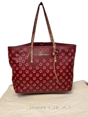 Jimmy Choo Sasha Star Burgundy Leather Tote w/ Snakeskin Straps & Dustbag (EUC)